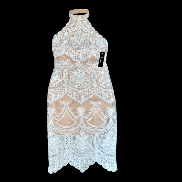 Lulu's White Sheath Halter Dress NWT size medium - Picture 2 of 11